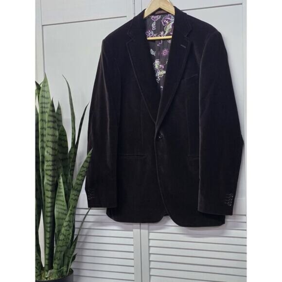 ETRO Velvet Velour Dark Brown Single Button Jacket Size 52 Length 30" Chest 38" - Picture 2 of 7